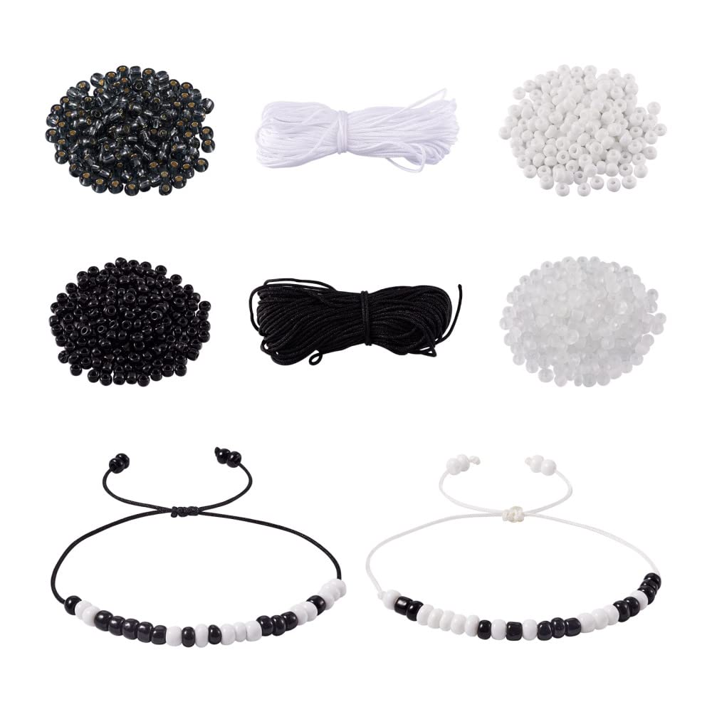 Pandahall Morse Code Bracelet Jewelry Making Kit Including 1170Pcs 4mm Round Glass Seed Beads 21.8 Yards 0.8mm Nylon Cord for Handmade Bracelet Necklace Jewelry Crafts
