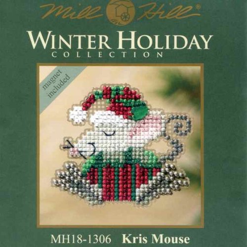 Kris Mouse Beaded Counted Cross Stitch Christmas Ornament Kit Mill Hill 2011 Winter Holiday MH18-1306 - Thumbnail 2