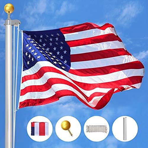 Klvied 30FT Flag Pole, Heavy Duty Aluminum Flagpole Kit Fly 2 Flags, Outdoor Extra Thick Flag Pole with 3x5 America Flag, Golden Ball Top for Commercial, Residential, Outdoor Use