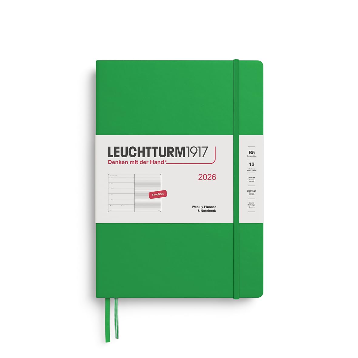 LEUCHTTURM1917 372646 Weekly Planner & Notebook Composition (B5) 2026 Hardcover, 12 Months, Spring Leaf, English