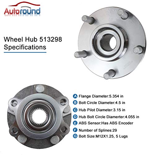Autoround 513298 2-Pack Front Wheel Hub And Bearing Assembly Fit For Nissan Rogue 2008-2013, Sentra 2007-2012 2.5L, Rogue Select 2014-2015, Both Driver Passenger Side #TOP4