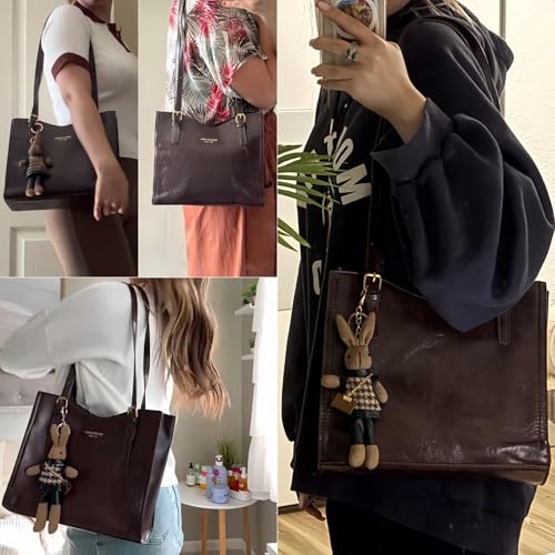 Bolsa tote de cuero vintage marrón vegana para mujer miniatura 2