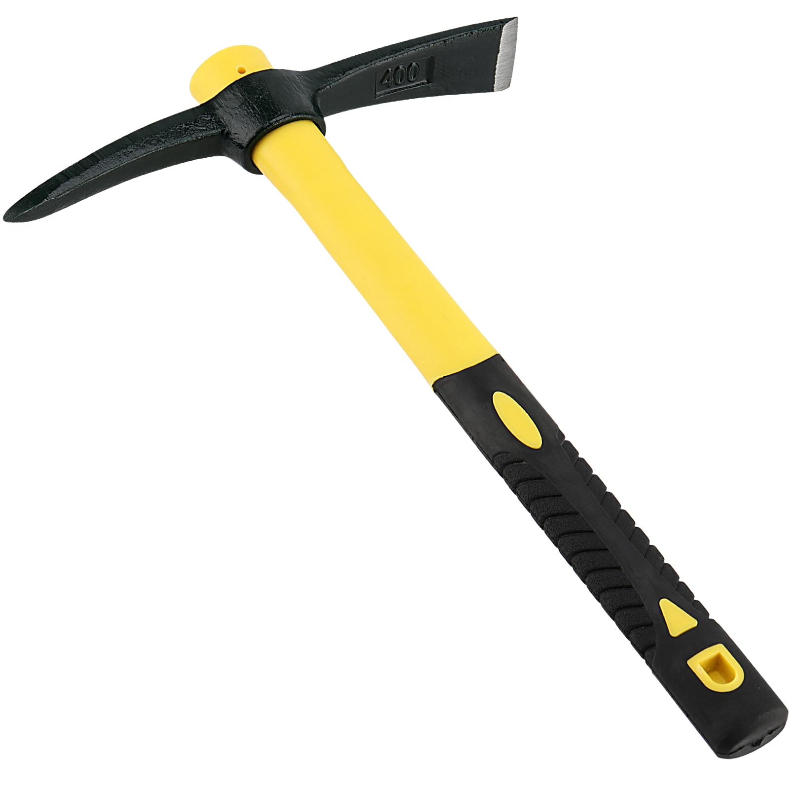 Piccone grande da giardino con testa forgiata in acciaio e manico in fibra di vetro rivestito in plastica (38 cm), piccone robusto, ideale per giardinaggio, campeggio