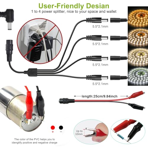 24V 6A 144W Power Supply Adapter 100-240V AC to DC Converter Transformer Whit 4-Way Power Splitter Cable for LED Strip Light LED Driver CCTV Security System - 6000mA Max4