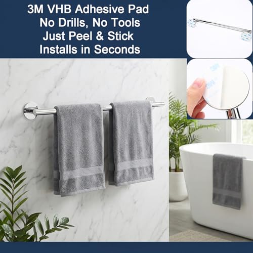 Chrome Towel Bar, Polished self-Adhesive Bathroom Towel Rack Wall Mounted, SUS304 Stainless Steel Towel Rod, No Drill Easy Install 3M Towel Holders 24 in by AcGlbauric - Image 3