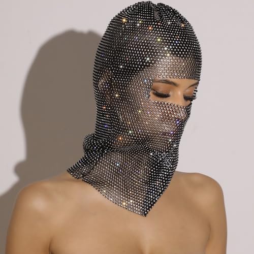 PartyArt Women's Personalized Hood Super Flash Rhinestone Face Kini Fashion Sunscreen Diamond Full Cover Mask3