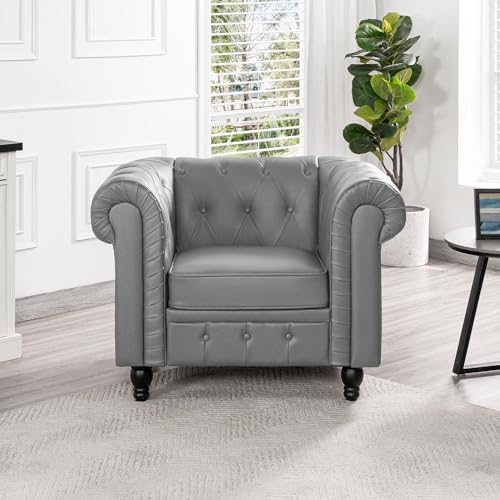 Naomi Home Chesterfield Sofa Set with Accent Chair, Modern Leather
