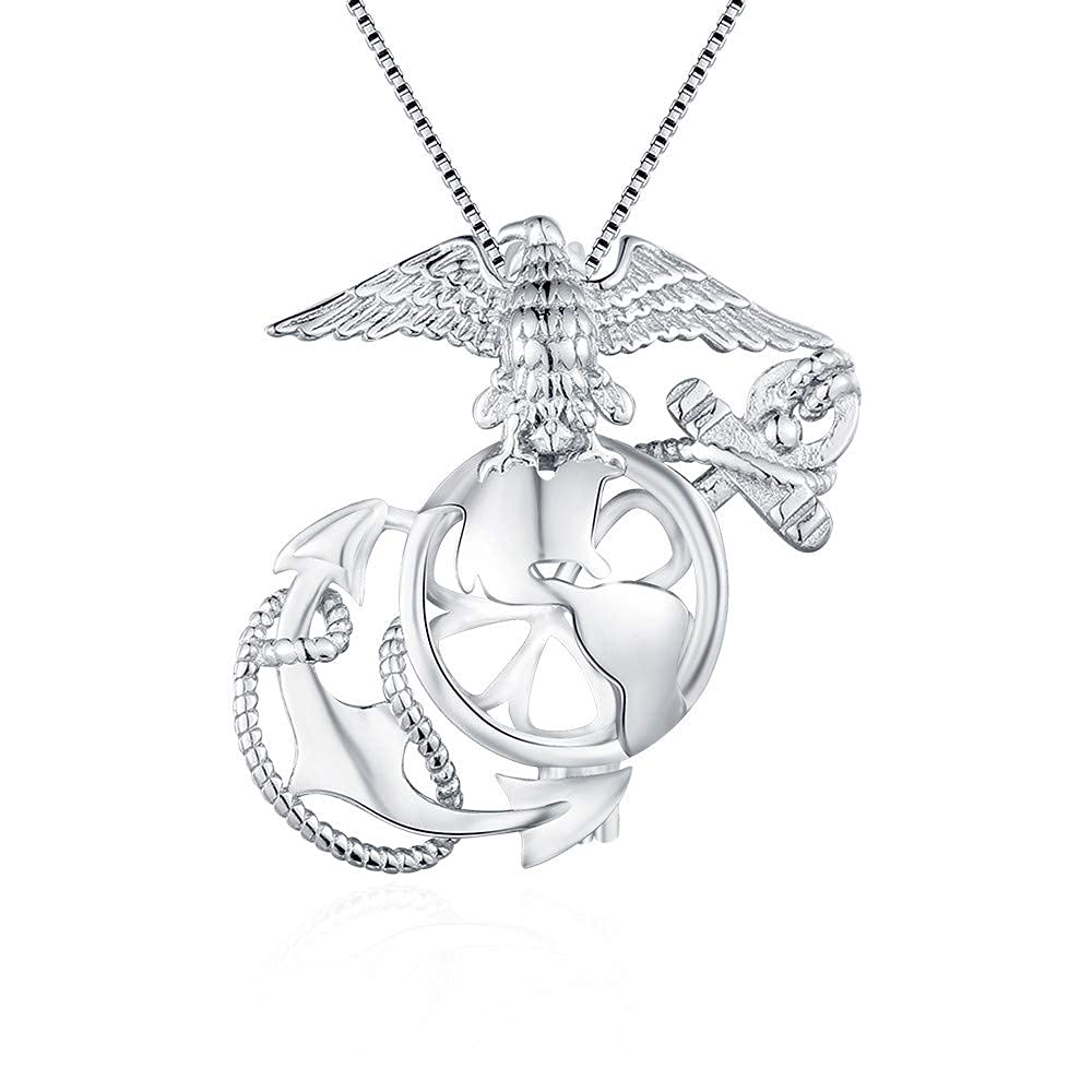 Sterling Silver Marine Corps Badge Pendants for Women, Design Pearl Cage Pendants for Pearl Jewelry Making, Essential Oil Diffuser Lockets for Pearl Jewelry