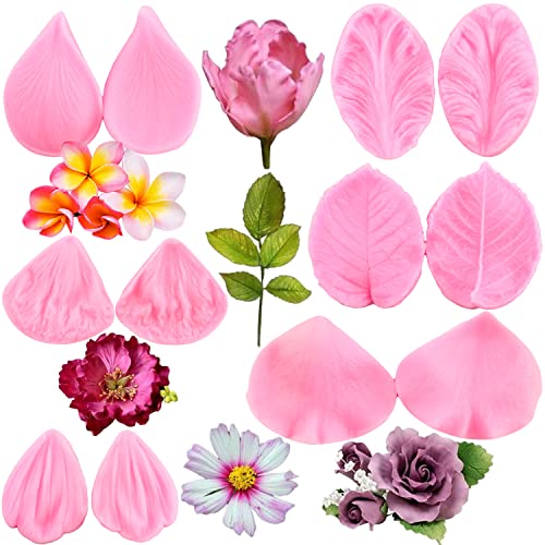 ZiXiang Gumpaste Flower Silicone Veining Mold Rose Veined Fondant Molds Gum Paste Peony Flower Mold Plumeria Daisy Orchid Molds For Sugar Craft Cake Decorating Candy Polymer Clay Set Of 6