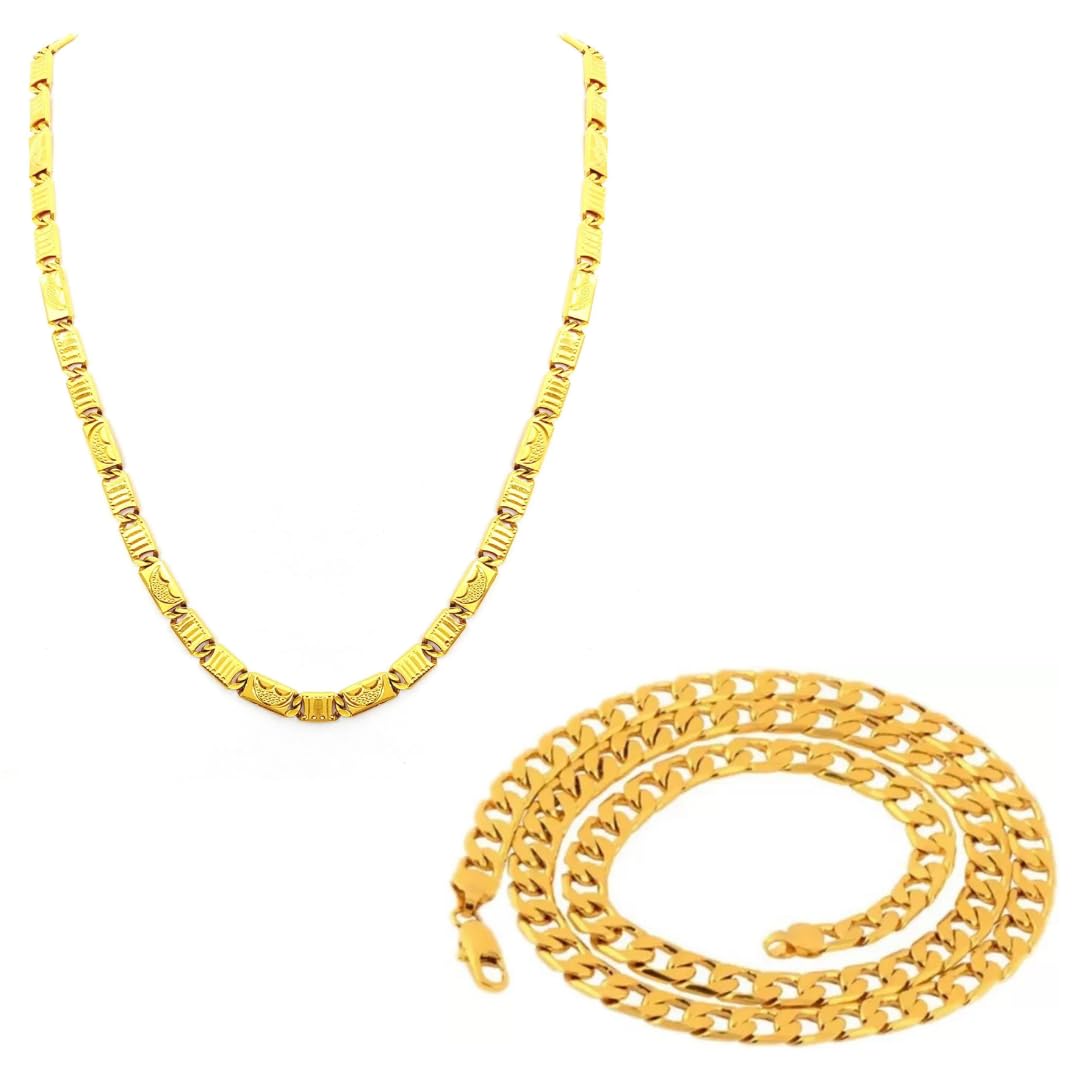 Elegant Mens Curb Link Neck Chain With Biscuit Design Chain (Pack Of 2) (B0CGVXQQK2) Amazon Price History, Amazon Price Tracker