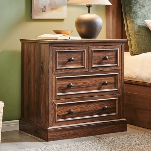 Image of ACCOHOHO 26 inch W Nightstands Set of 2, Farmhouse End Table with 4 Drawers for Storage, Nightstand with Charging Station for Bedroom, Brown