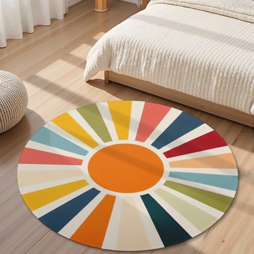 Tapete Boho redondo de 4 pies lavable a máquina miniatura 3