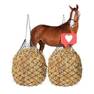 Slow Hay Bags for Horses-40 Length 2″ Holes Slow Feed Hay Bags for Goats Horses Ponies-Adjustable Travel Feeder Improve Digestion Reduce Waste 2 Pack Black