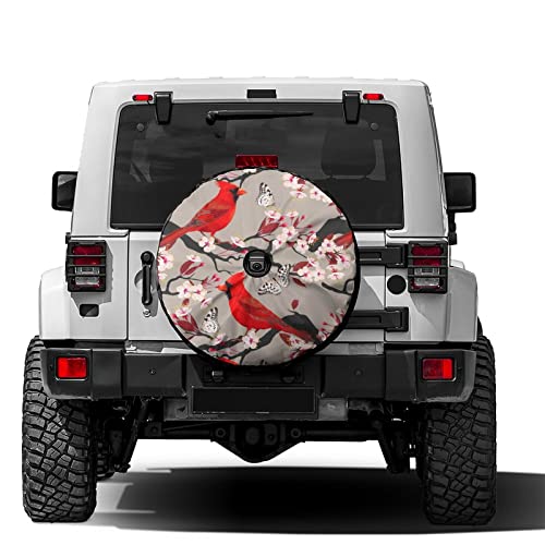 Image of Delerain Spare Tire Cover with Backup Camera Hole Red Birds and Flower Wheel Covers Waterproof Dust-Proof UV Sun Universal Fit for RV Trailer RV SUV Truck (17 Inch for Diameter 31 inch-33 inch)