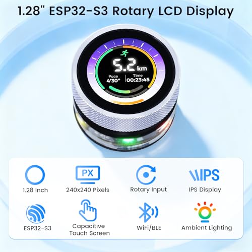 ELECROW ESP32 Obrotowy wyświetlacz 240 x 240-1,28 cala HMI IPS okrągła gałka tablica rozwojowa wyświetlacza dotykowego, 2,4 G WiFi i pojemnościowy ekran dotykowy BLE, kompatybilny z Arduino IDE i