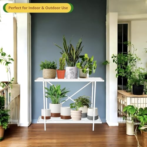 Image of Bee Creative Plant Stands for Outdoor Balcony, Flower Pot Stand for Indoor Plants, Large Metal Planter Stand for Living Room, home decor, Indoor & Outdoor plants Stand (2 TIER W)
