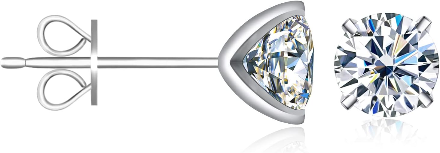 Moissanite Stud Earrings, 0.6ct-4ct D Color Brilliant Round Cut 925 Sterling Silver Friction Bezel Setting Backs Earrings for Women or Men - Image 7