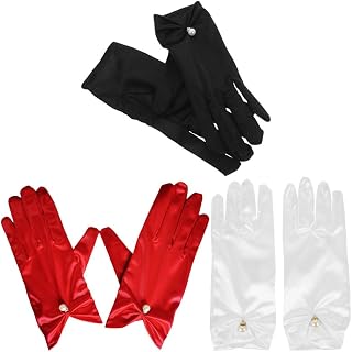 LOGOFUN 3pairs Short Satin Finger Gloves for Bride and Staff Wedding Ceremonies Tea Parties Formal Photoshoots