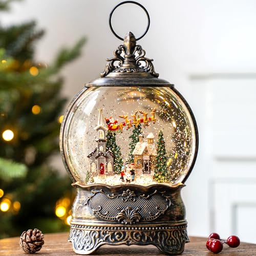 image for ZQQLITE Christmas Snow Globes Lantern Snow Globe with Music Water Lant