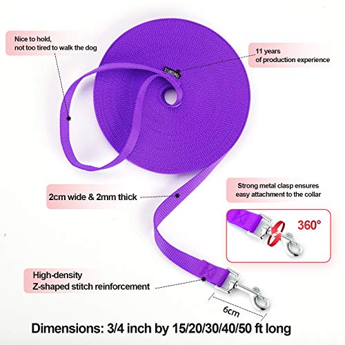 Siumouhoi Dog/Puppy Obedience Recall Training Agility Lead- 15Ft 20Ft 30Ft 40Ft 50Ft Long Leash -For Training Leash, Play, Safety, Camping,Or Backyard (50Feet, Purple) #TOP1