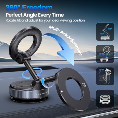 Image of Jikasho Magnetic Phone Holder for Car, Suction Cup Phone Mount for Magsafe | 360 Adjustable Vacuum Car Phone Mount, Hands-Free Phone Holders for Your Car for iPhone 17 Pro Max 16 15 14 13 12 Air Plus