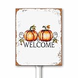 Rustic Pumpkin Welcome Yard Sign with Stake 4.6x6 Inches Fall Outdoor Decor Sign, Thanksgiving Hallaween Yard Sign for Outside Garden Yard Lawn Patio
