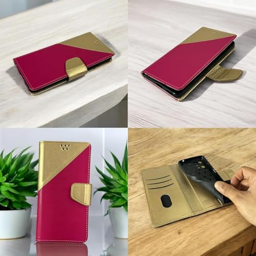 Image of Cover for Vivo T5x 5G / Y51 Pro 5G / iQOO Z11x 5G, Wallet Style, Leather Finish, Magnetic Closure, Inbuilt Stand, Card Pocket (Golden&Pink)