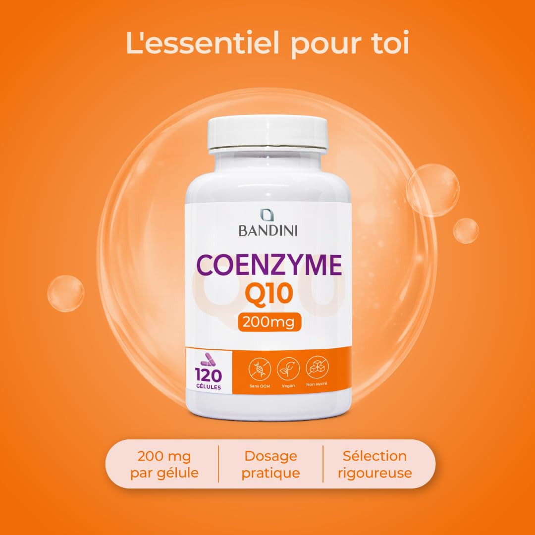 Bandini® Coenzyme Q10 200 mg 120 Gélules (4 Mois) – Puissant Antioxydant Naturel - Protecteur Anti-Age - Co Q 10 Fortement Dosé Vegan – Coq10 Ubiquinone à Haute Biodisponibilité - Absorption Maximale