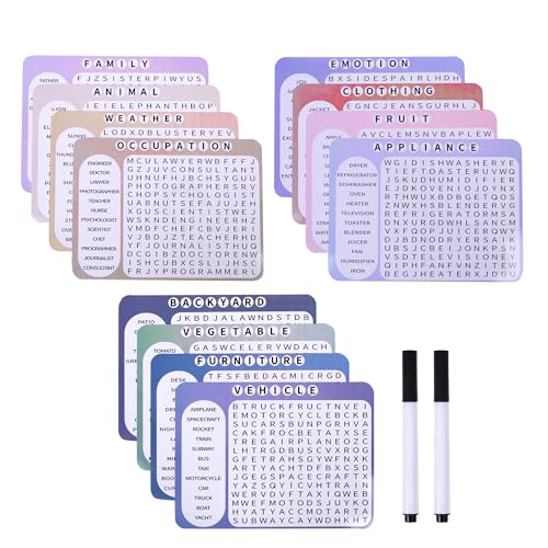 natalieenati 12 Pcs Reusable Word Search Cards for Dementia Game-Dementia Activities for Seniors...