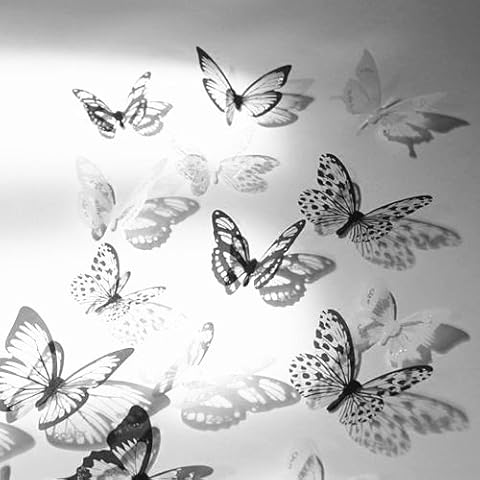 New 12pcs 3D Black & White Butterfly Stickers Cover