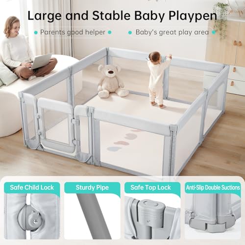 Image of Doradotey Baby Playpen with Walk-in Door, Foldable Adjustable 8-Panel Play Yard for Babies & Toddlers, Large Safety Playpen with 360 Breathable Mesh, Anti-Slip Suction Cups, Indoor