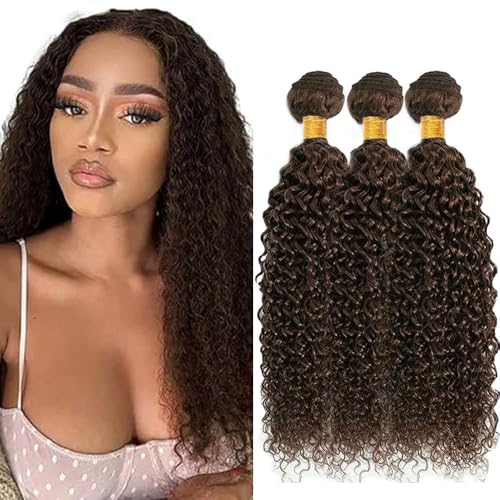 Dark Brown Bundles Color #4 Curly Human Hair Bundles Brazilian Chocolate Brown Kinky Curly Bundles Human Hair 18 20 22 Inch Brown Curly Bundles Hair Weave