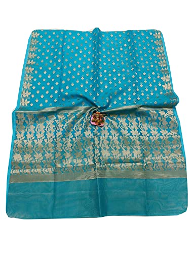 Sari indio de muselina Kora turquesa: artesanía tradicional hecha tradición