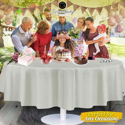 Image of Grandipity 24 Pack Premium Disposable Plastic Tablecloth 84 inch Inch Decorative Round Table Cover - Light Grey