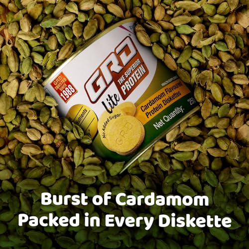Image of GRD Lite Superior Protein Diskettes, Tasty Sugarless Biscuits with Zero Cholesterol, 18 Essential Nutrients & 28% Protein for Muscle Growth and Good Health (250g) - Cardamom Flavour