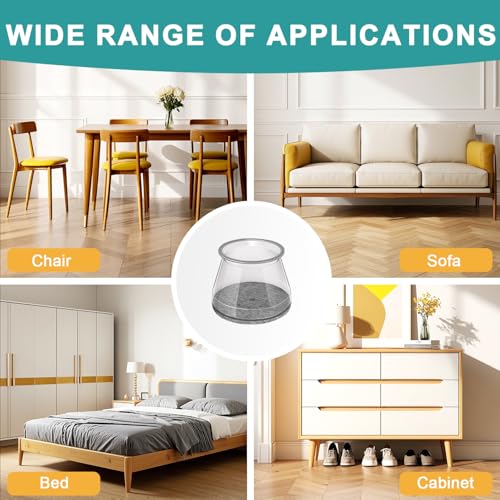 Image of Ansible 24 Pcs Chair Leg Floor Protectors(Fit:0.5'' - 0.89''(13-22.9mm) | Transparent Chair Leg Caps with Felt Pads, Table Chair Feet Covers for Hardwood Floors, Glide Smoothly and Fit Securely