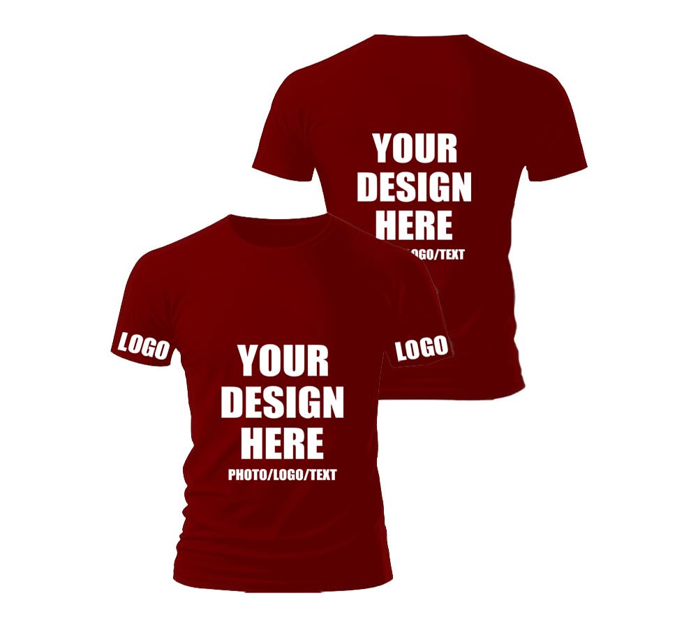 Fyralune Personalised T-Shirt for Men & Custom T Shirts Women,Design Your Own Customisable Shirt, Customisable T-Shirts Add Photos/Text, for Couples Printing Birthdays customised Gifts Maroon