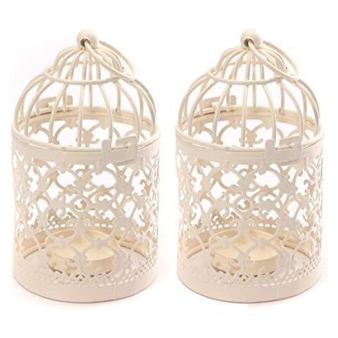 Hacoly 2 Pcs Hollow Candle Candlestick Holder Metal Candelabra Bird Cage Pattern Wedding Bar Party Decor Table Centrepiece Decoration Craft Ornaments Cover