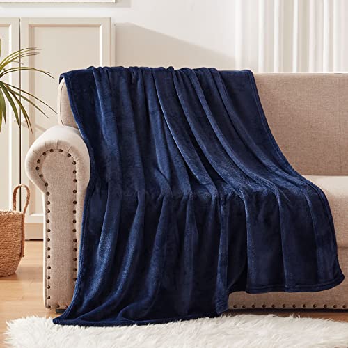 Exclusivo Mezcla Soft Throw Blanket, 127 x 178 CM Fleece Velvet Blanket for Sofa Settees, Fluffy Sofa Throws, Warm, Cozy, Plush and Lightweight Navy Blue Blanket