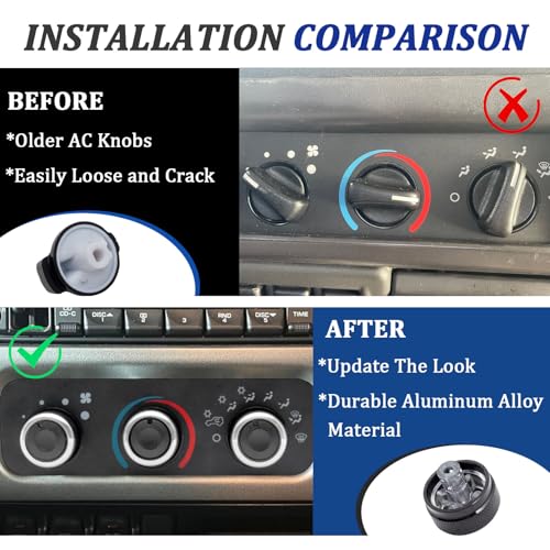 TOPINSTALL Stylish AC Knobs Compatible with 1999-2006 Jeep Wrangler Accessories, 3PCS A/C Climate Control Switch Button Heater Blower Temperature Fan Speed System Replacement 05011218AC 5011218AC by TOPINSTALL - Image 3