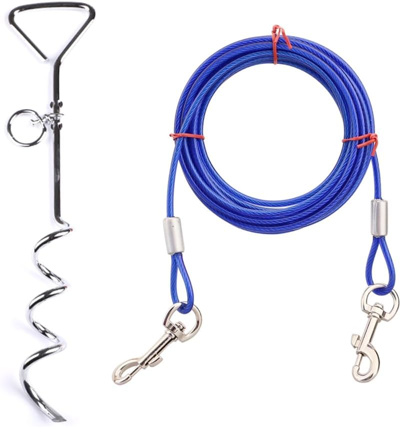 Pet Tie Out Cable & Stake Set for Small Medium Large Dogs 3 Size Steel Wire