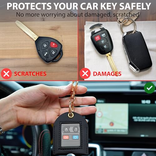 Image of Leather Keys Sleeve for Broken Car Key Loop Replacement, Keychain Cover Cute Protector and Holder for Men, Women