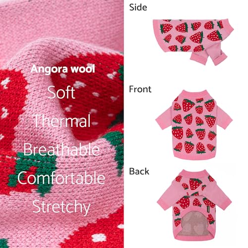 Image of Fitwarm Adorable Strawberry Dog Sweater, Thermal Dog Winter Clothes for Small Dogs Girl, Pet Outfit, Pink, Red, White, Green, XS