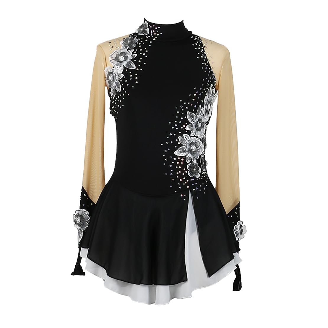 Bambina Vestito da Pattinaggio Artistico Blu Floreale Maniche Lunghe Body da Balletto Danza Vestito da Ballo Latino Danza Body Ginnastica Ritmica per Donna