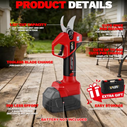 Image of Electric Pruning Shears for Milwaukee Battery, Portable Cordless Pruning Shears with LCD Display＆SK5 Blades, Adjustable Cutting Diameter 0.8-1.2 Inch for Gardening Tree Pruning(NO Battery)