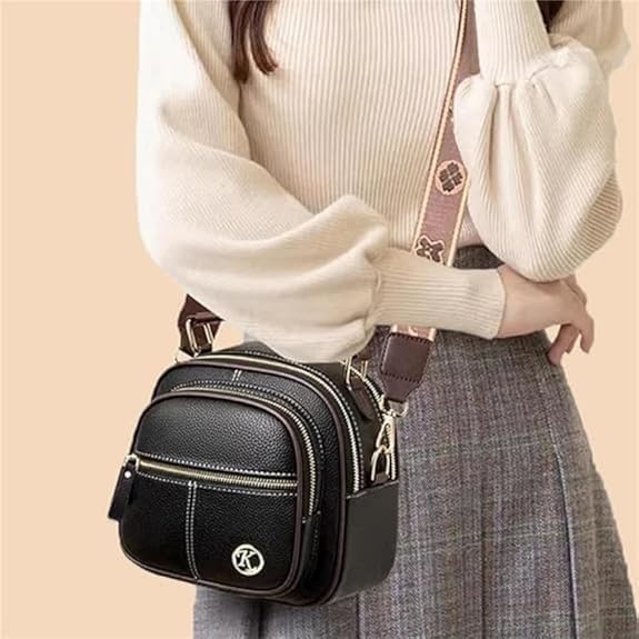 Bousalutend Crossbody Bag, Classic Multifunctional Compartments Adjustable Wide Shoulder Strap Leather Crossbody Bag3