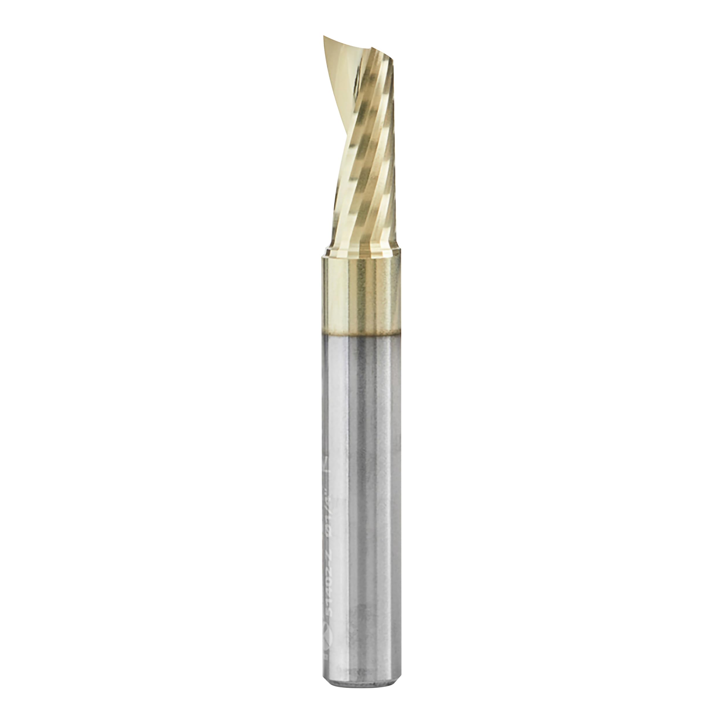 Amana Tool 51402-Z SC Spiral 'O' Single Flute, Aluminum Cutting 1/4 D x 5/8 CH x 1/4 SHK x 2 Inch Long Up-Cut ZrN Coated Router Bit withMirror Finish