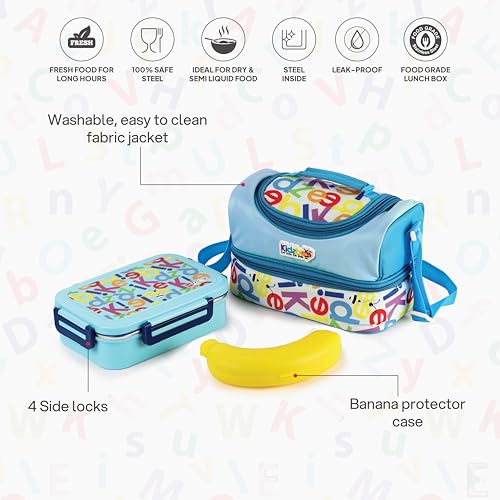 Image of CELLO Kidzbee Series Mini Meal Set for Kids |1 Lunch with Banana and Attractive Jacket | Insulated Meal Carrier | Lunch Box Set for Kids | Blue