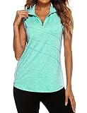 Tanst Sky Women's Workout Tops, Sleeveless Muscle Tank for Women Moisture Wicking Quarter Zip Stretc