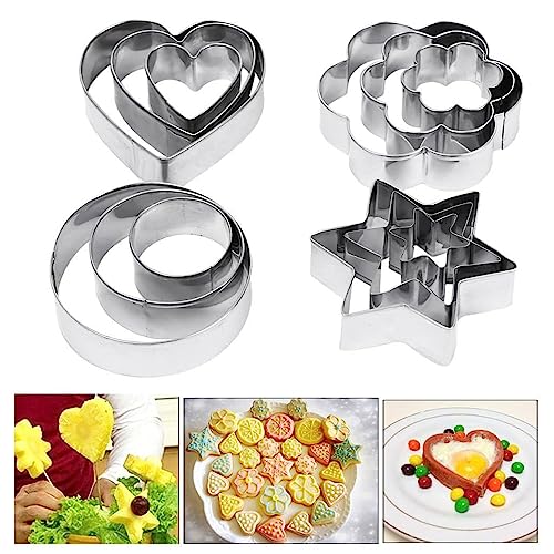 PureBake Cookie Cutters Shapes Baking Set, 12PCS Flower Round Heart Star Shape Biscuit Stainless Steel Metal Molds Cutters for Kitchen Baking Halloween Christmas Small Cookie Cutters